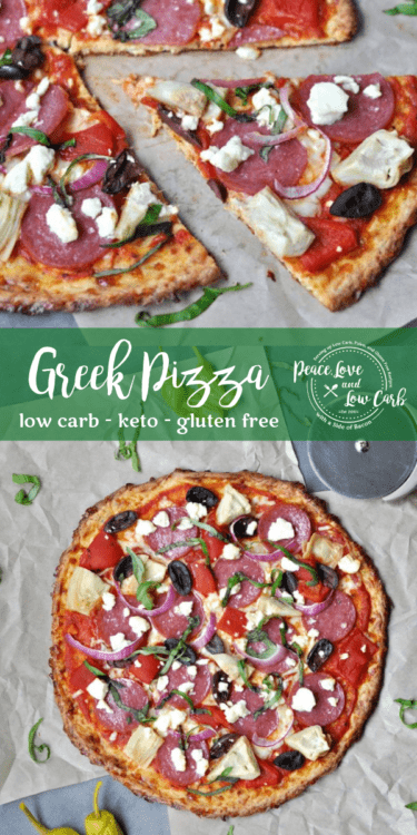 Low Carb Greek Pizza and Low Carb Low Carb Nut Free Pizza Crust. All of the delicious flavors of regular pizza without all of the carbs and gluten. And for those of you with a nut allergy, you are in luck, as this is a nut free crust recipe.