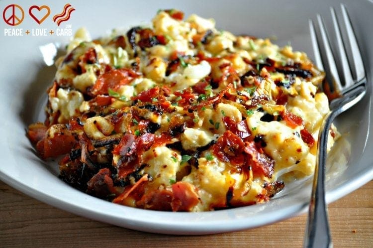 Low Carb Caramelized Onion and Prosciutto Mac and Cheese- Keto, Gluten Free Low Carb Caramelized Onion and Prosciutto Mac and Cheese- Keto, Gluten Free
