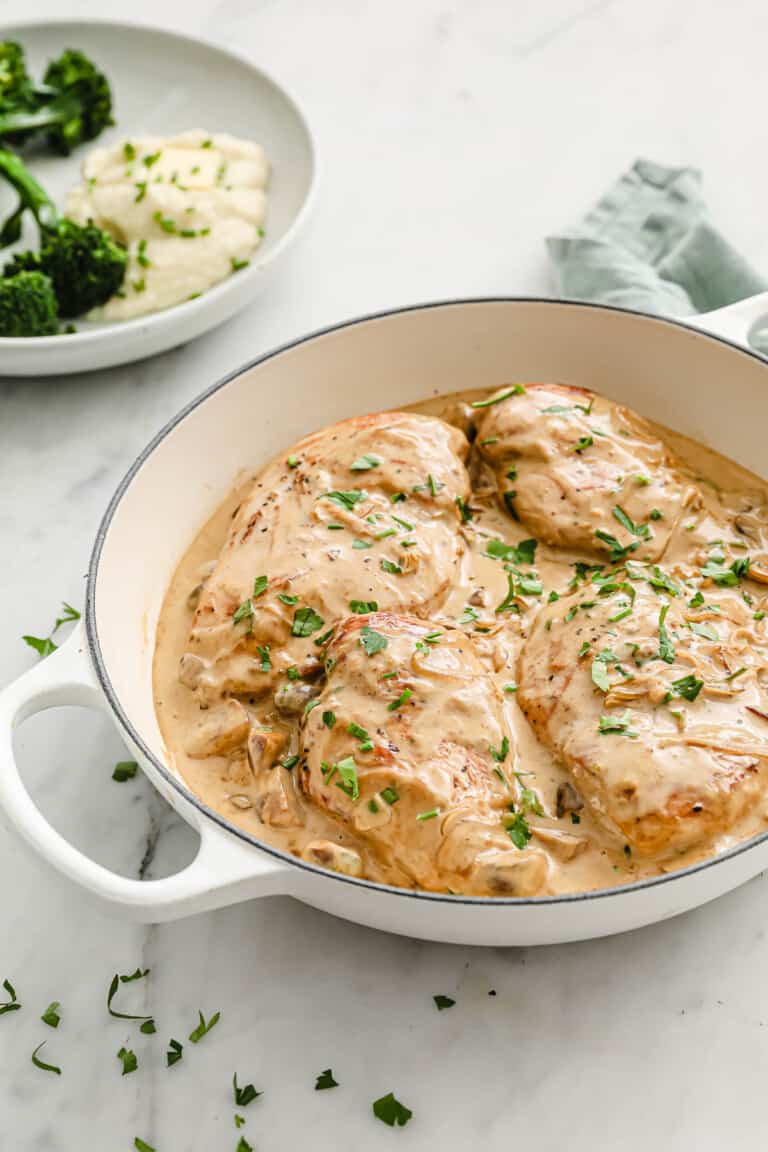 Pan-Seared Chicken with Balsamic Cream Sauce, Mushrooms and Onions