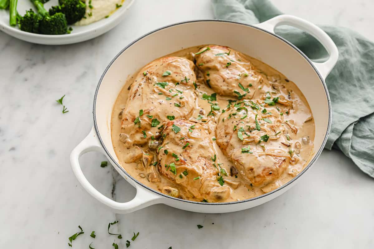 Pan-Seared Chicken with Balsamic Cream Sauce, Mushrooms and Onions