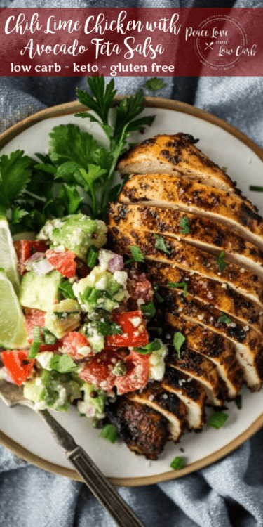 Chili Lime Chicken with Avocado Feta Salsa | Peace Love and Low Carb