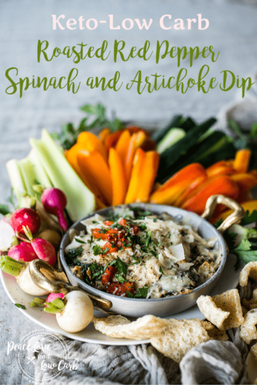 Keto Roasted Red Pepper Spinach and Artichoke Dip | Peace Love and Low Carb