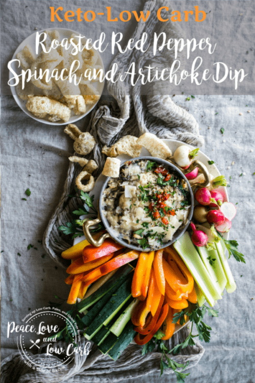 Low Carb Roasted Red Pepper Spinach and Artichoke Dip | Peace Love and Low Carb