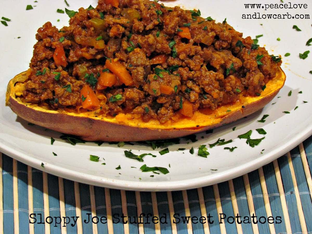 Low Carb Sloppy Joe Stuffed Sweet Potatoes Peace Love and Low Carb