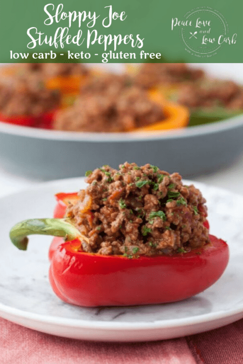 These low carb sloppy joe stuffed peppers are a great alternative to the sickeningly sweet canned version of a childhood classic. Bunless and full of flavor!