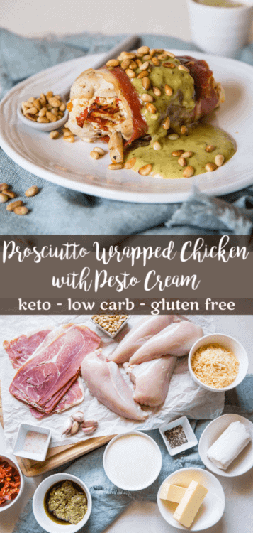 Prosciutto Wrapped Stuffed Chicken with Pesto Cream Sauce | Peace Love and Low Carb
