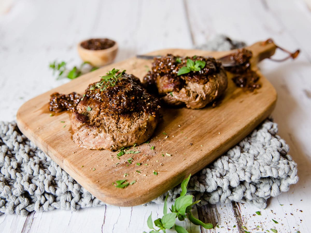 Steak with Balsamic Shallot Pan Sauce