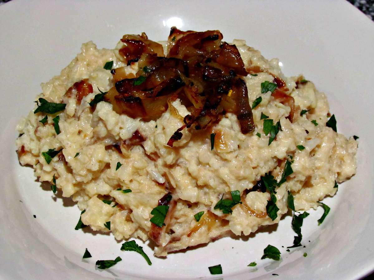 Caramelized Onion Horseradish Cauliflower Mash - Low Carb, Gluten Free | Peace Love and Low Carb 