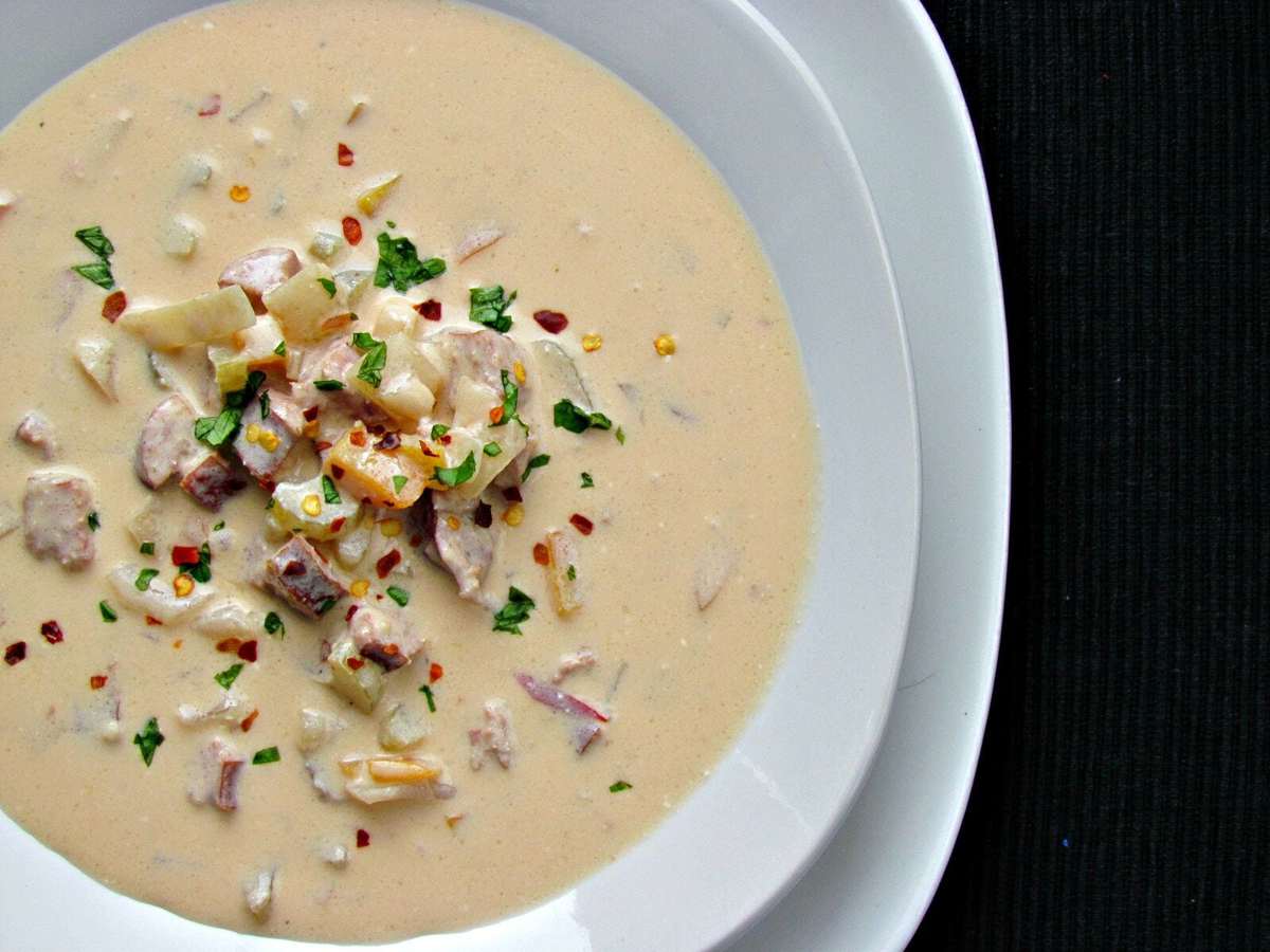 Keto Smoked Sausage and Cheddar Beer Soup | Peace Love and Low Carb