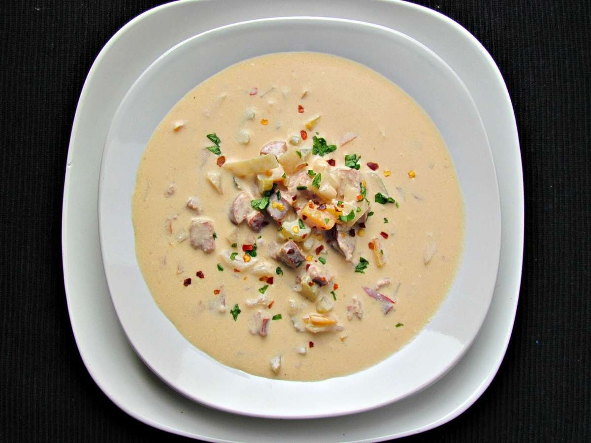 Keto Smoked Sausage and Cheddar Beer Soup | Peace Love and Low Carb