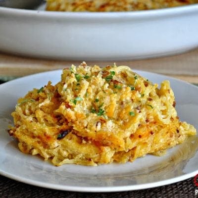 Spaghetti Squash Au Gratin with Bacon | Peace Love and Low Carb