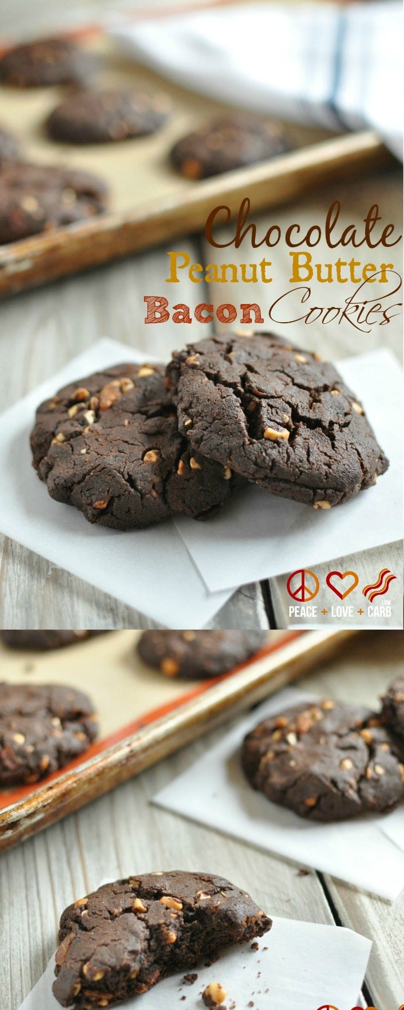 Chewy Chocolate Peanut Butter Bacon Cookies - Low Carb, Gluten Free | Peace Love and Low Carb