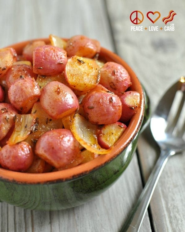 Paprika Roasted Radishes with Onions - Low Carb, Gluten-Free, Paleo