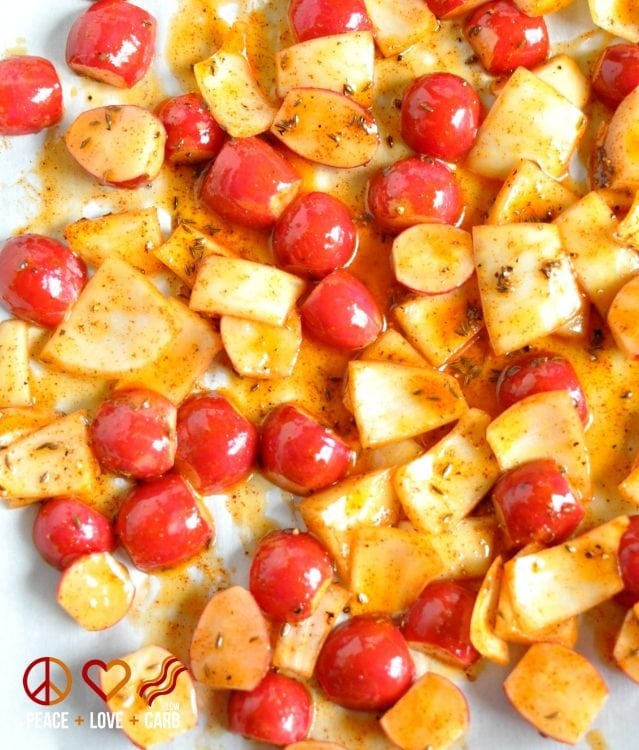 Paprika Roasted Radishes with Onions - Low Carb, Gluten-Free, Paleo