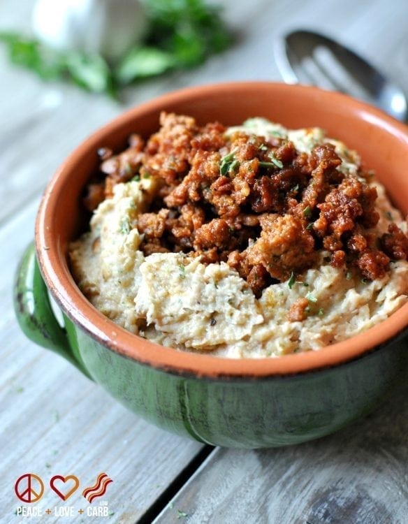 Roasted Garlic Turnip Puree with Chorizo - Low Carb, Gluten Free