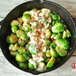 Skillet Roasted Bacon Brussels Sprouts with Garlic Parmesan Cream Sauce
