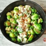 Skillet Roasted Bacon Brussels Sprouts with Garlic Parmesan Cream Sauce