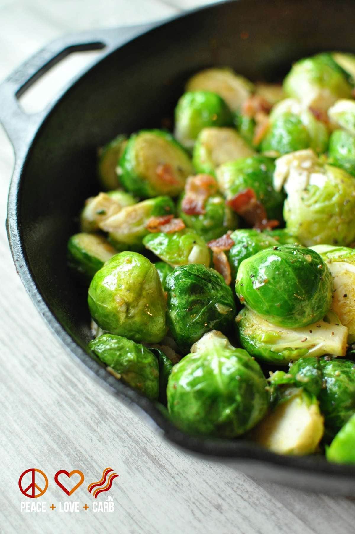 Skillet Roasted Bacon Brussels Sprouts with Garlic Parmesan Cream Sauce