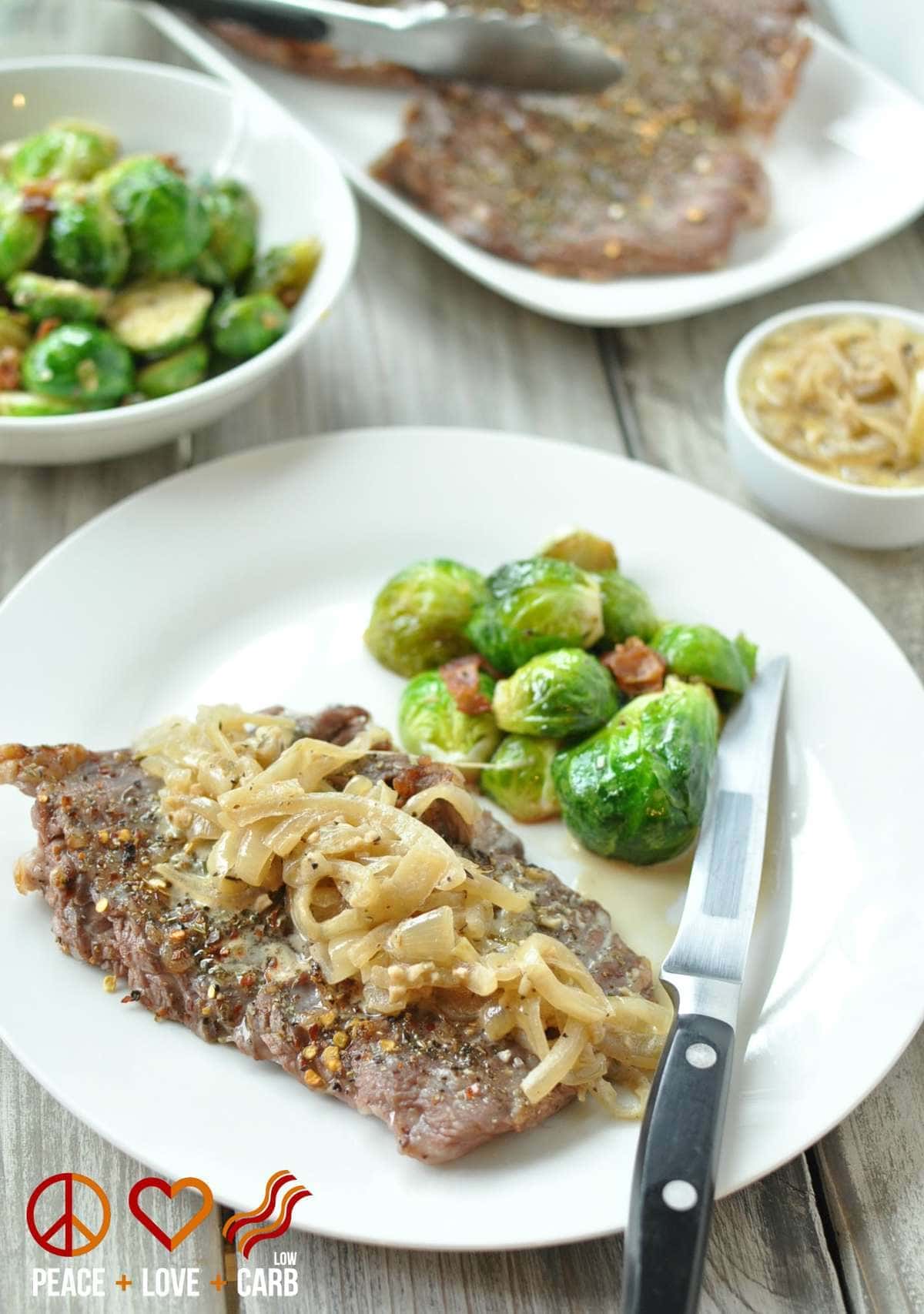 Broiled Skirt Steak with Low Carb French Onion Gravy Gluten Free