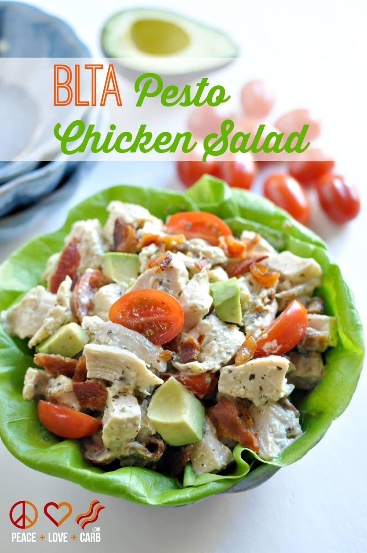 BLTA Pesto Chicken Salad - Low Carb, Gluten Free, Paleo Peace, Love and Low Carb