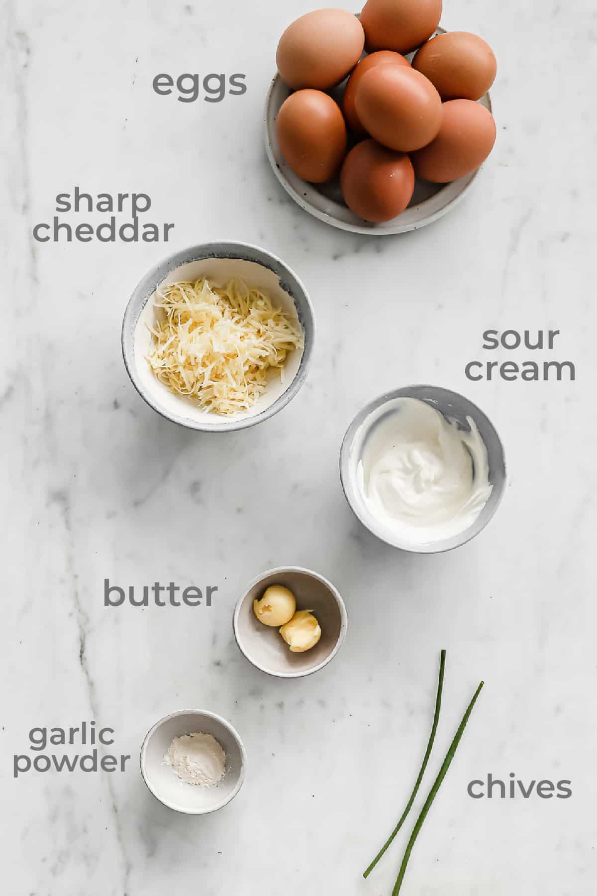 Ingredients for low carb sour cream and chive egg clouds