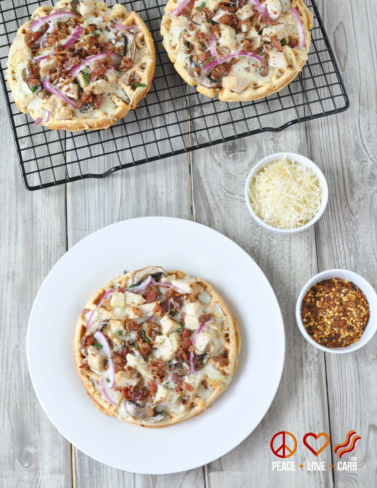 Low Carb Garlic Chicken Alfredo Waffle Pizza - Gluten Free