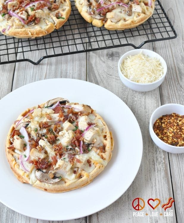 Low Carb Garlic Chicken Alfredo Waffle Pizza - Gluten Free