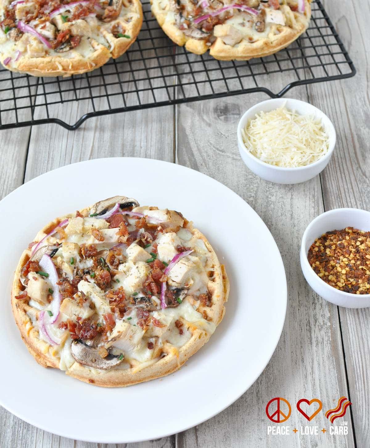 Low Carb Garlic Chicken Alfredo Waffle Pizza | Peace Love and Low Carb 