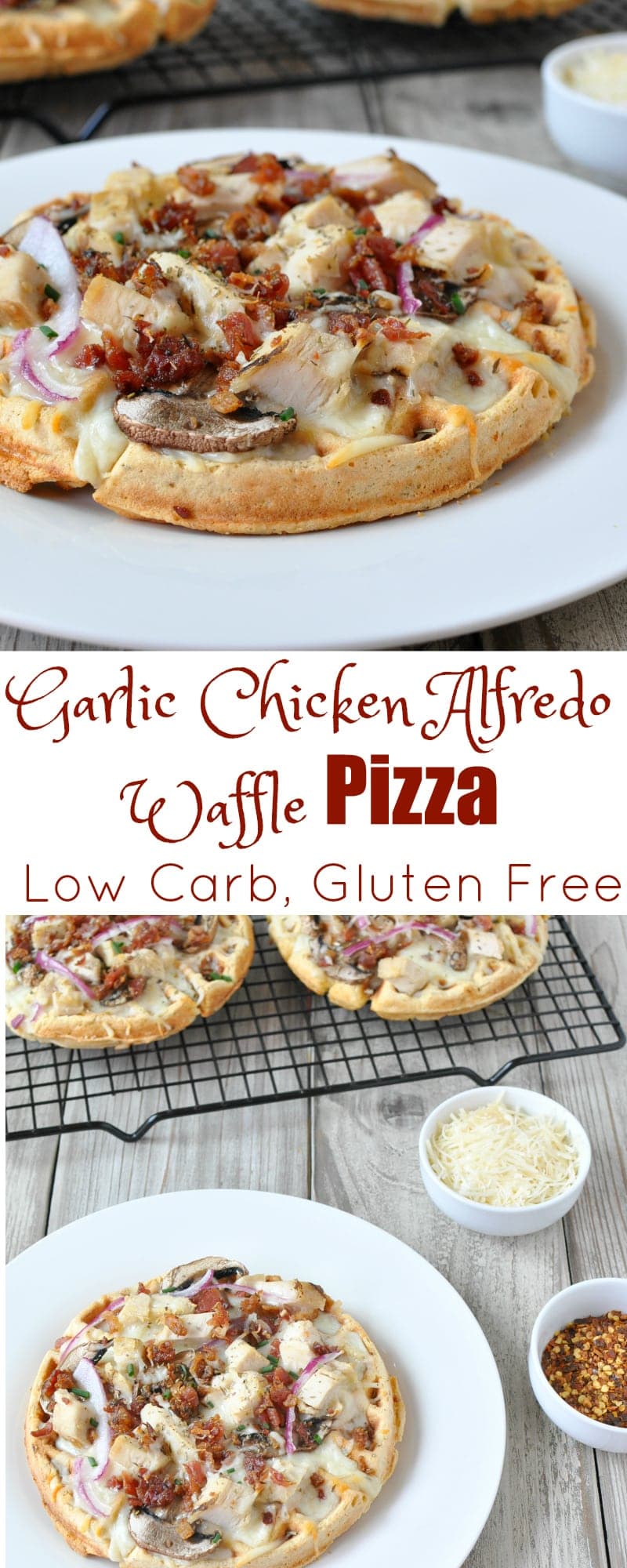 Low Carb Garlic Chicken Alfredo Waffle Pizza - Gluten Free | Peace Love and Low Carb