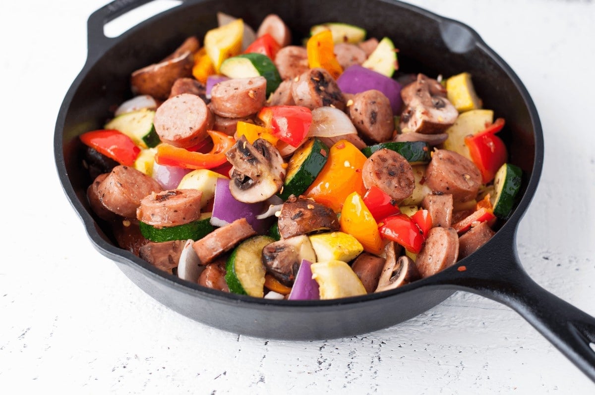 Low Carb Chicken Sausage and Vegetable Skillet | Peace Love and Low Carb