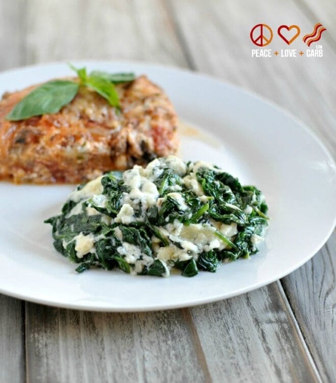 Low Carb Cheesy Garlic Creamed Spinach | Peace Love and Low Carb