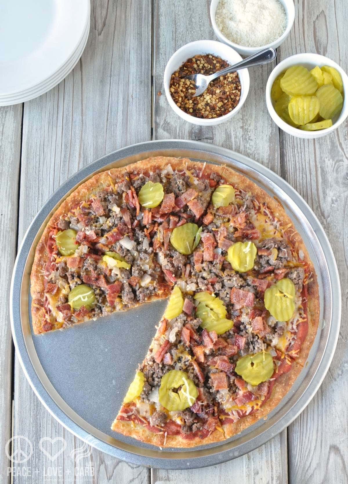 Bacon Cheeseburger Fathead Pizza - Low Carb, Gluten Free | Peace Love