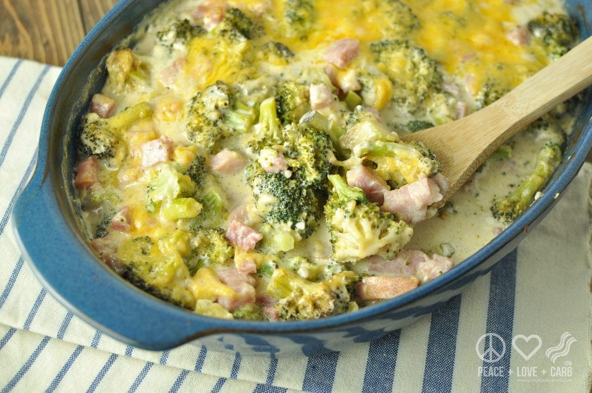 Low Carb Side Dish - Three Cheese Ham and Broccoli Casserole