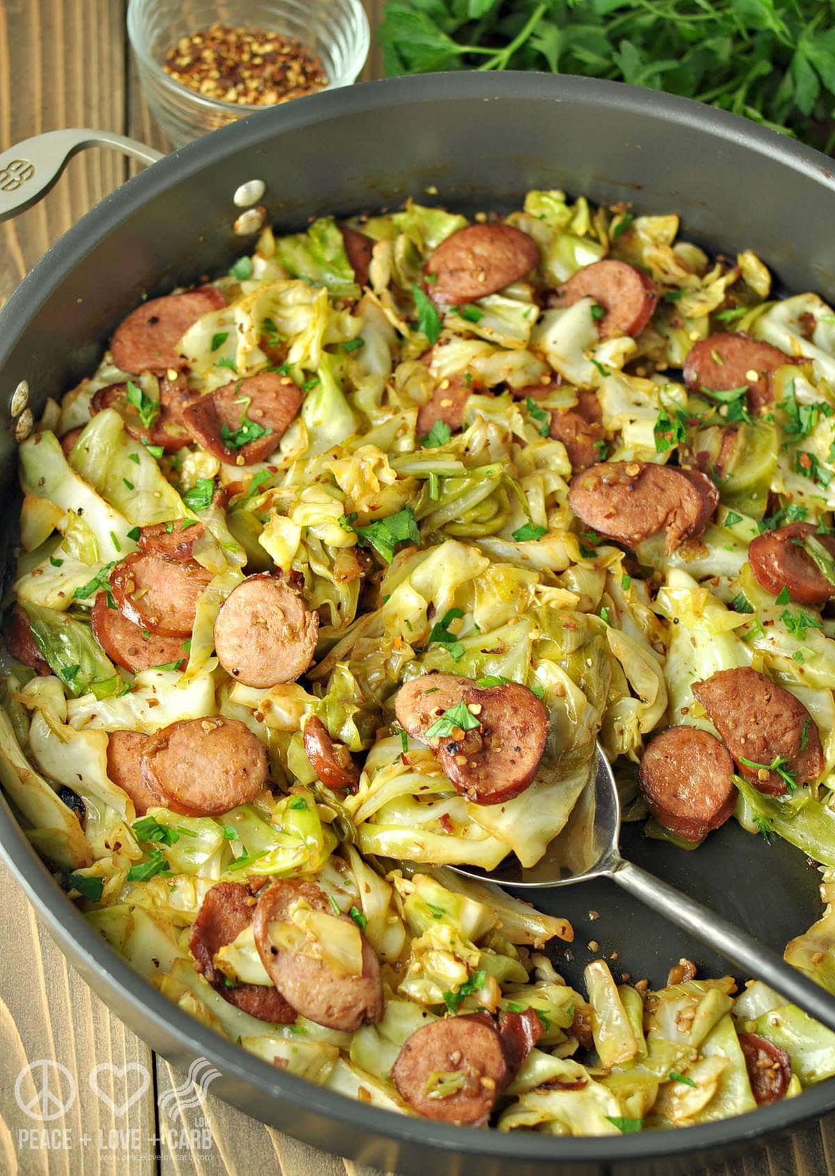 Fried Cabbage with Kielbasa Low Carb, Paleo Gluten Free