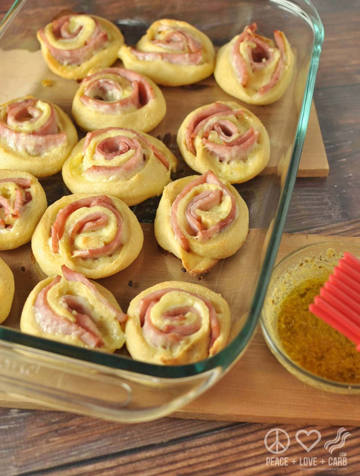 Hot Ham and Cheese Roll-Ups with Dijon Butter Glaze - Low Carb, Gluten Free | Peace Love and Low Carb 