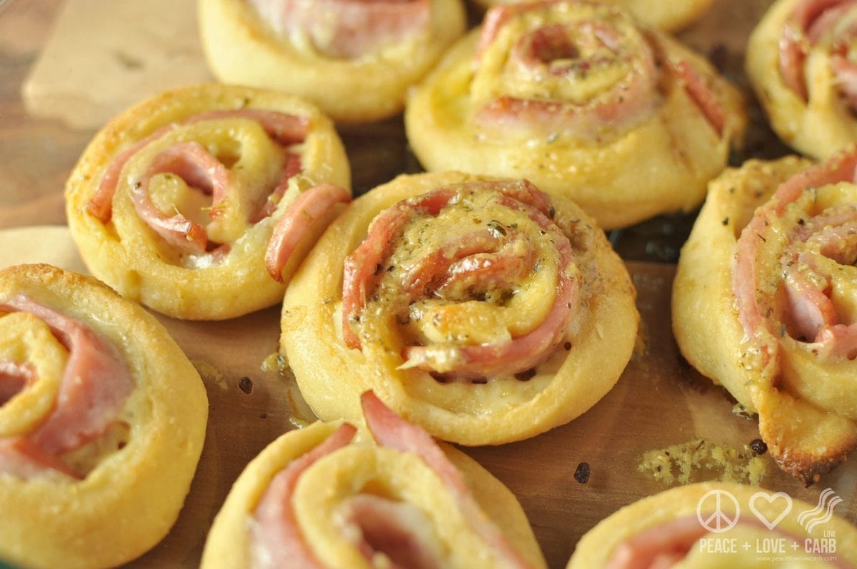 Hot Ham and Cheese Roll-Ups with Dijon Butter Glaze - Low Carb, Gluten Free | Peace Love and Low Carb 