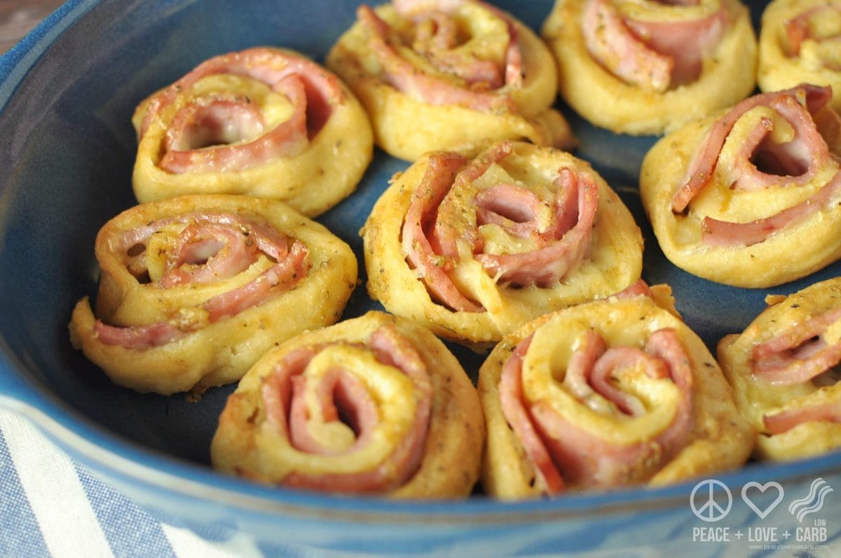 Hot Ham and Cheese Roll-Ups with Dijon Butter Glaze - Low Carb, Gluten Free | Peace Love and Low Carb 