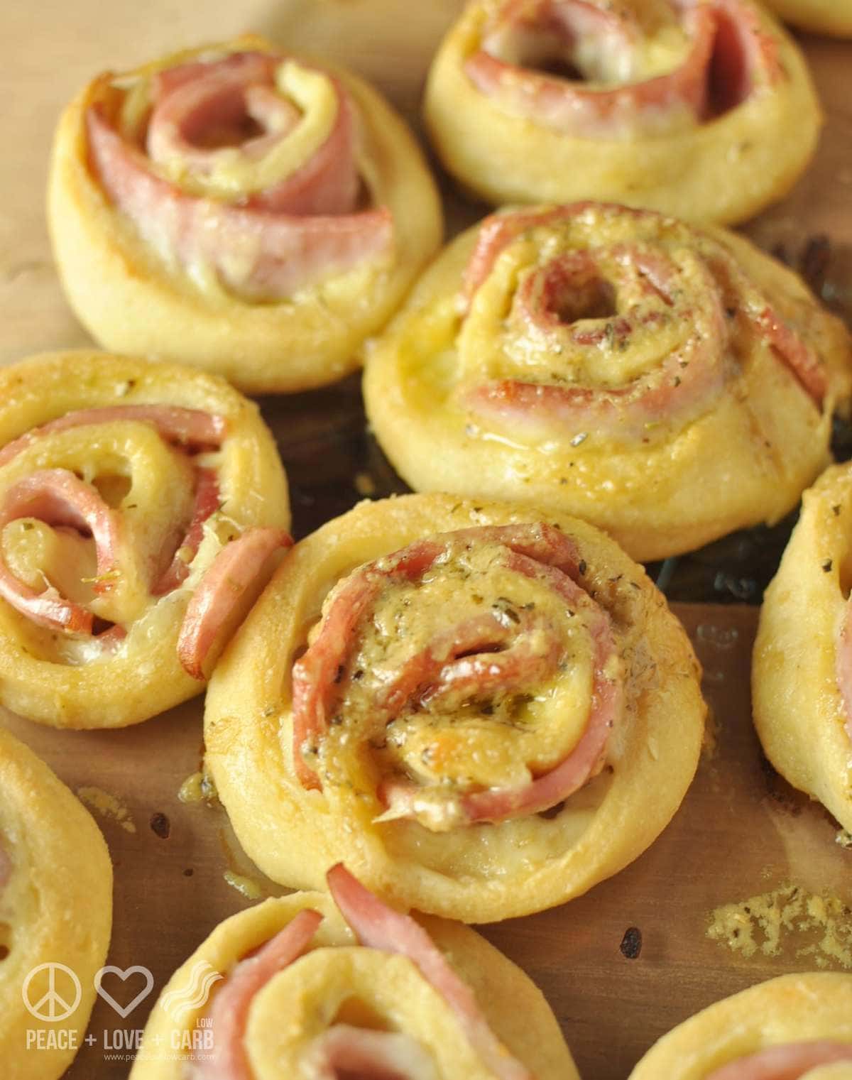 Hot Ham and Cheese Roll-Ups with Dijon Butter Glaze - Low Carb, Gluten Free | Peace Love and Low Carb 