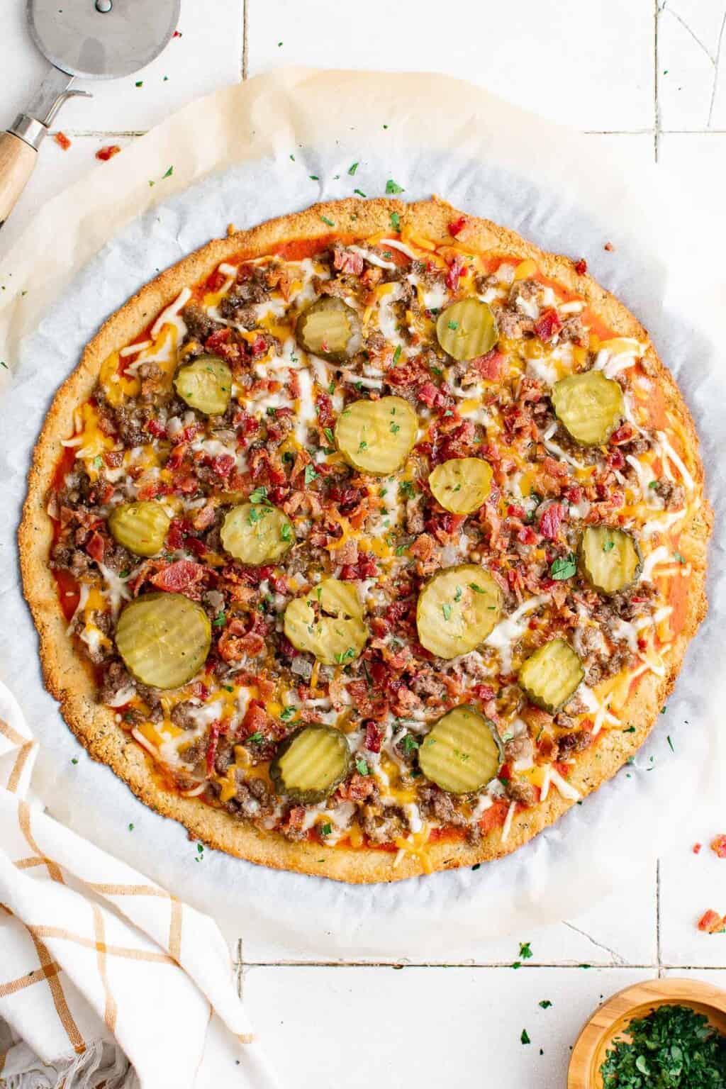 Keto Bacon Cheeseburger Pizza