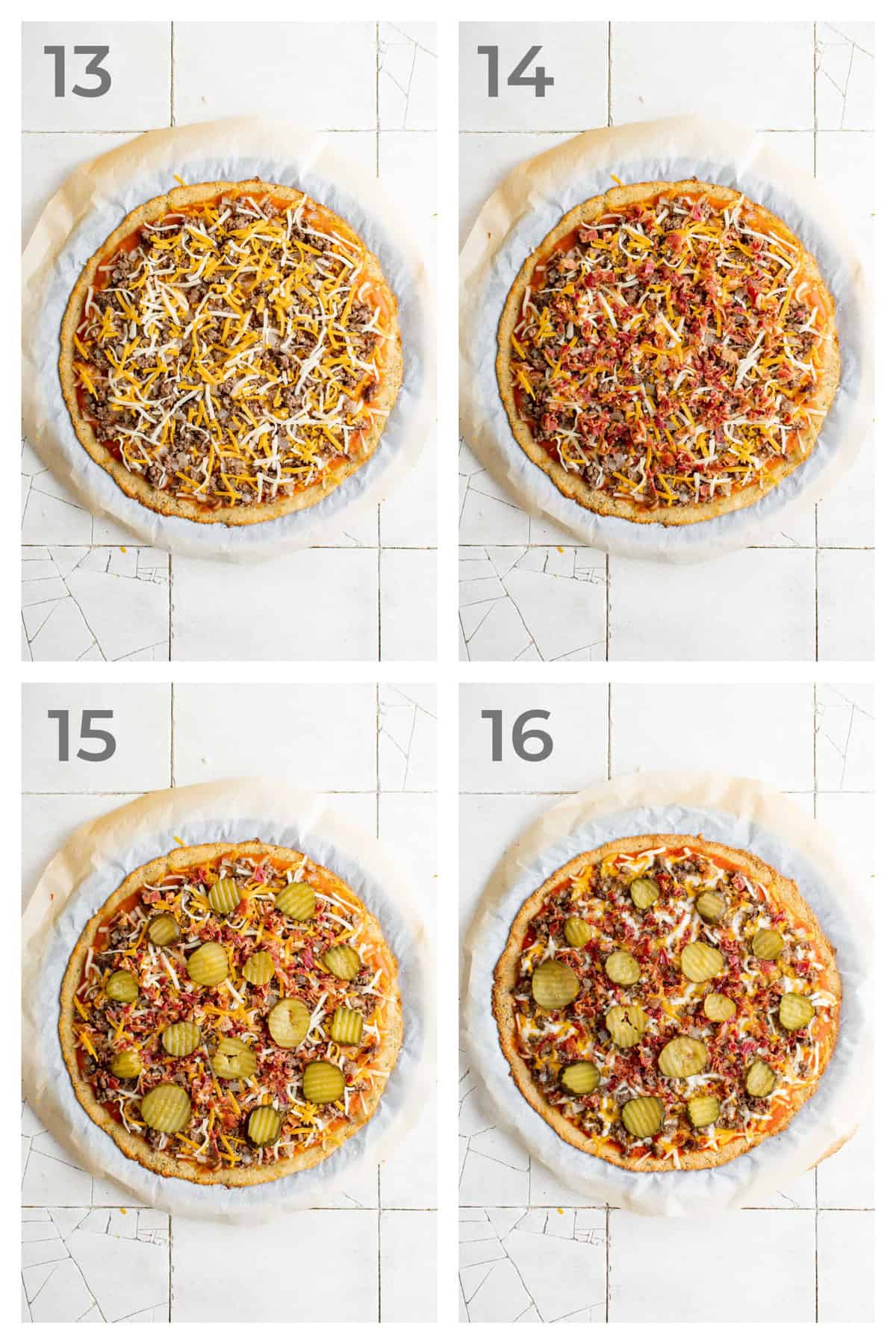 step by step directions for making a low carb cheeseburger pizza
