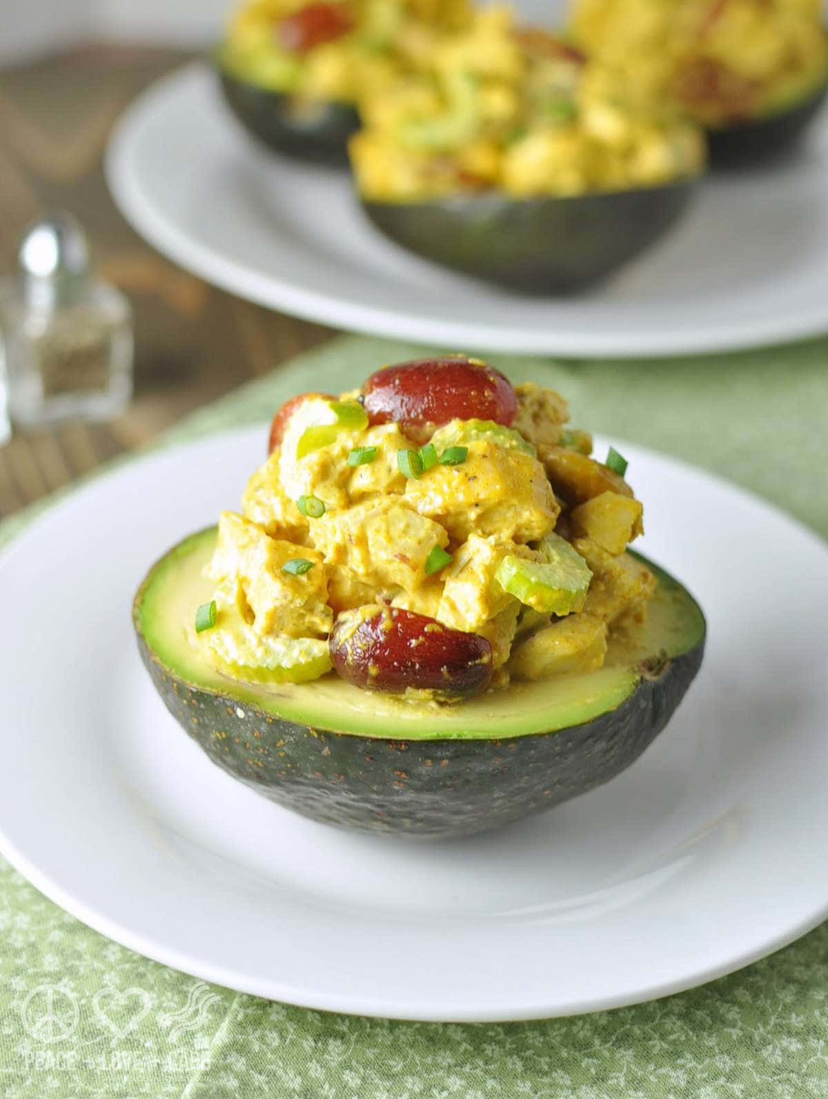 Curried Chicken Salad Stuffed Avocados - Paleo, Low Carb, Gluten Free | Peace Love and Low Carb