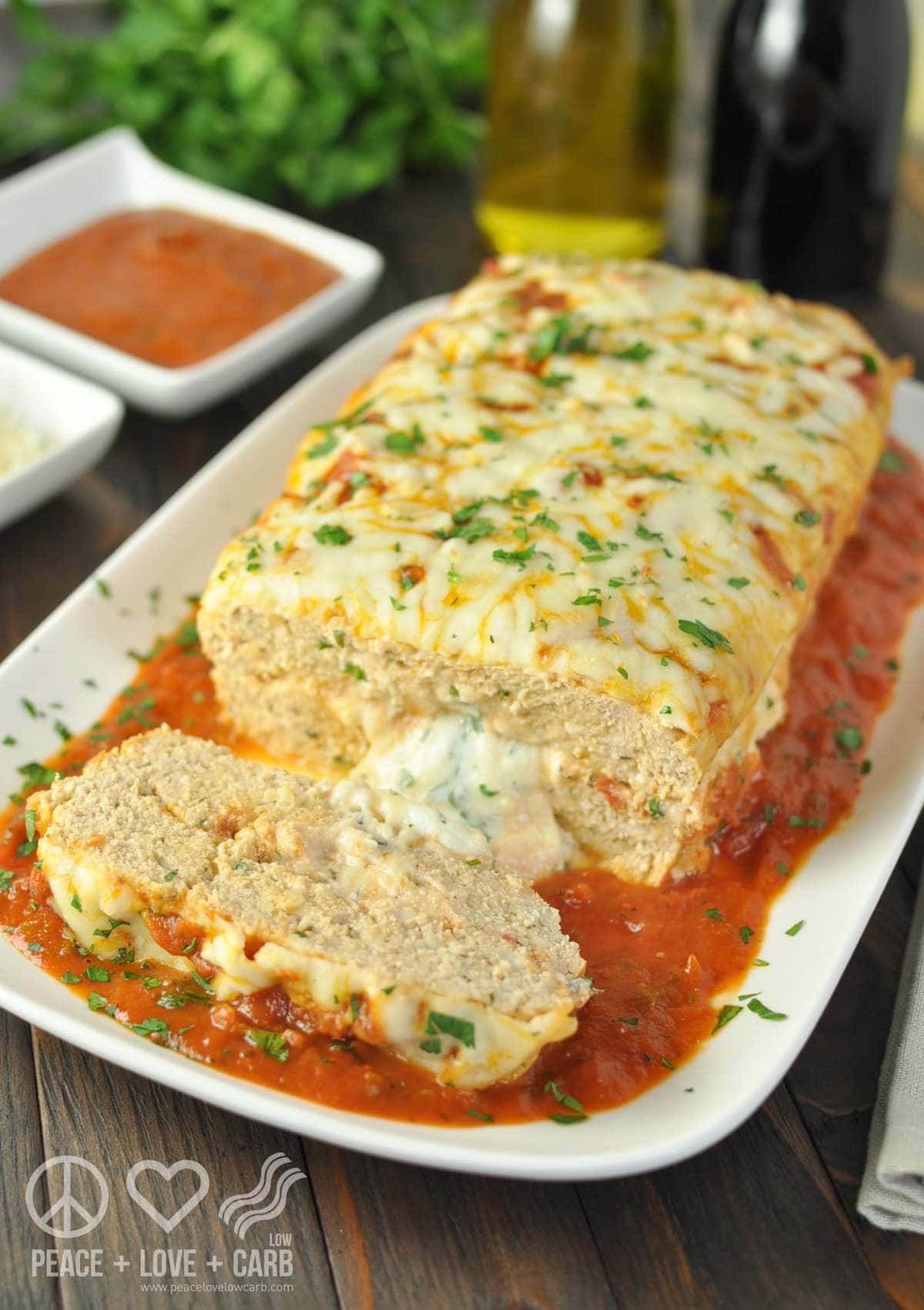 Stuffed Chicken Parmesan Keto Meatloaf - Low Carb, Gluten Free | Peace Love and Low Carb