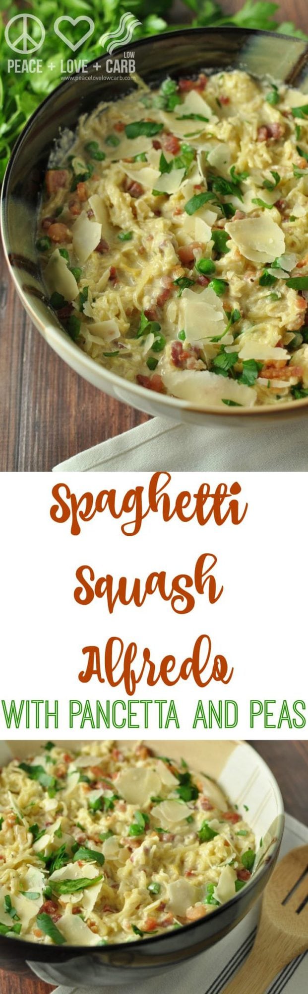 Spaghetti Squash Alfredo with Pancetta and Peas Low Carb Alfredo