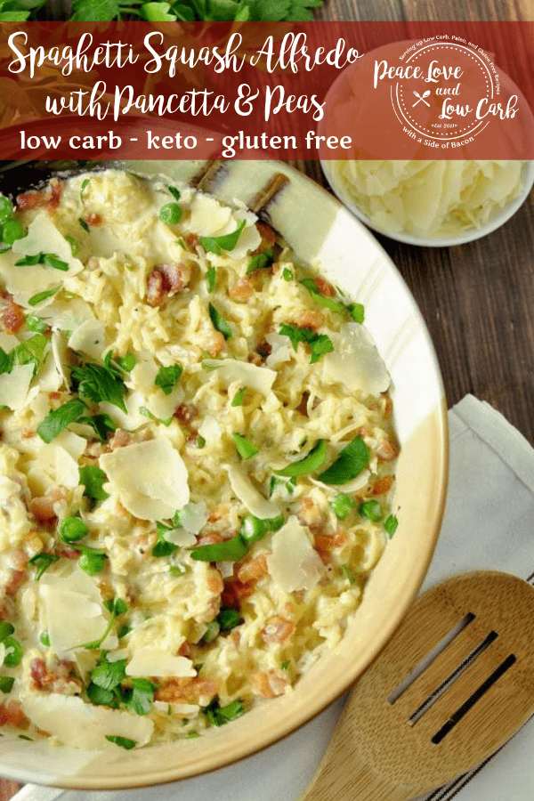 Low Carb Alfredo with Spaghetti Squash, Pancetta, and Peas
