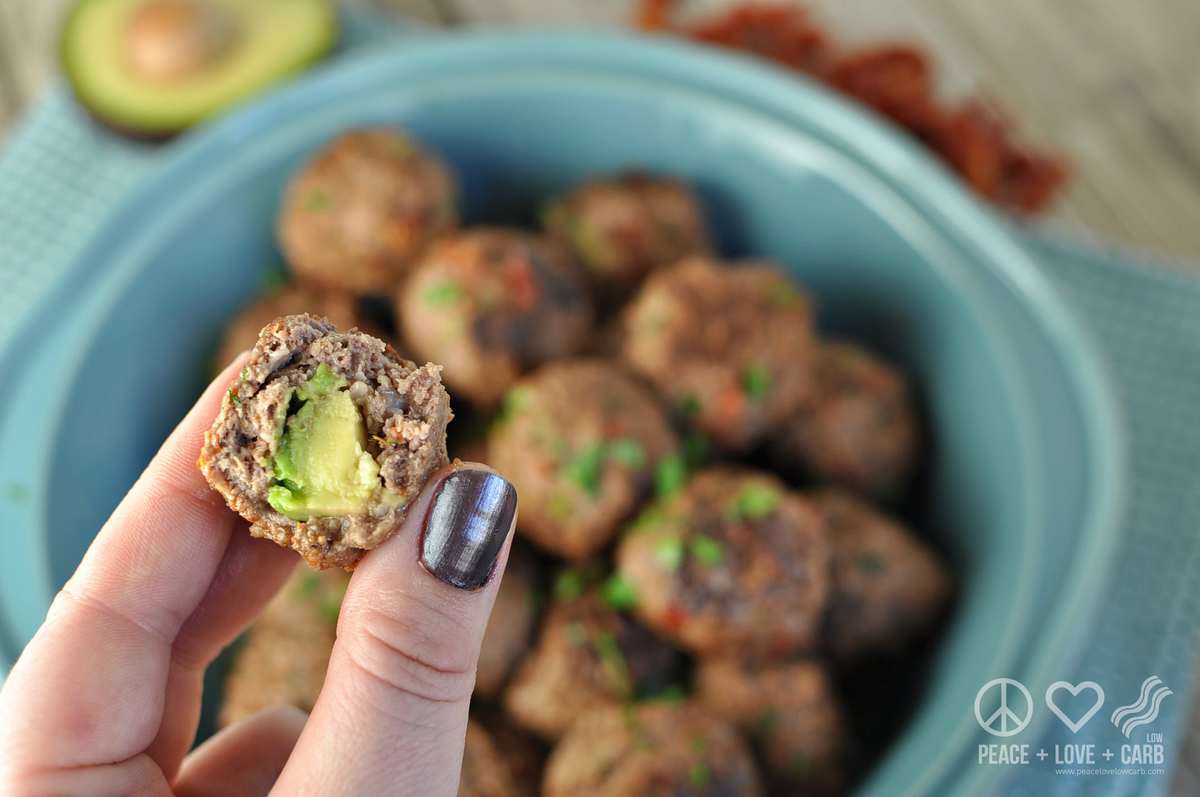 White Cheddar and Sun Dried Tomato Avocado Stuffed Meatballs - Low Carb, Gluten Free | Peace Love and Low Carb