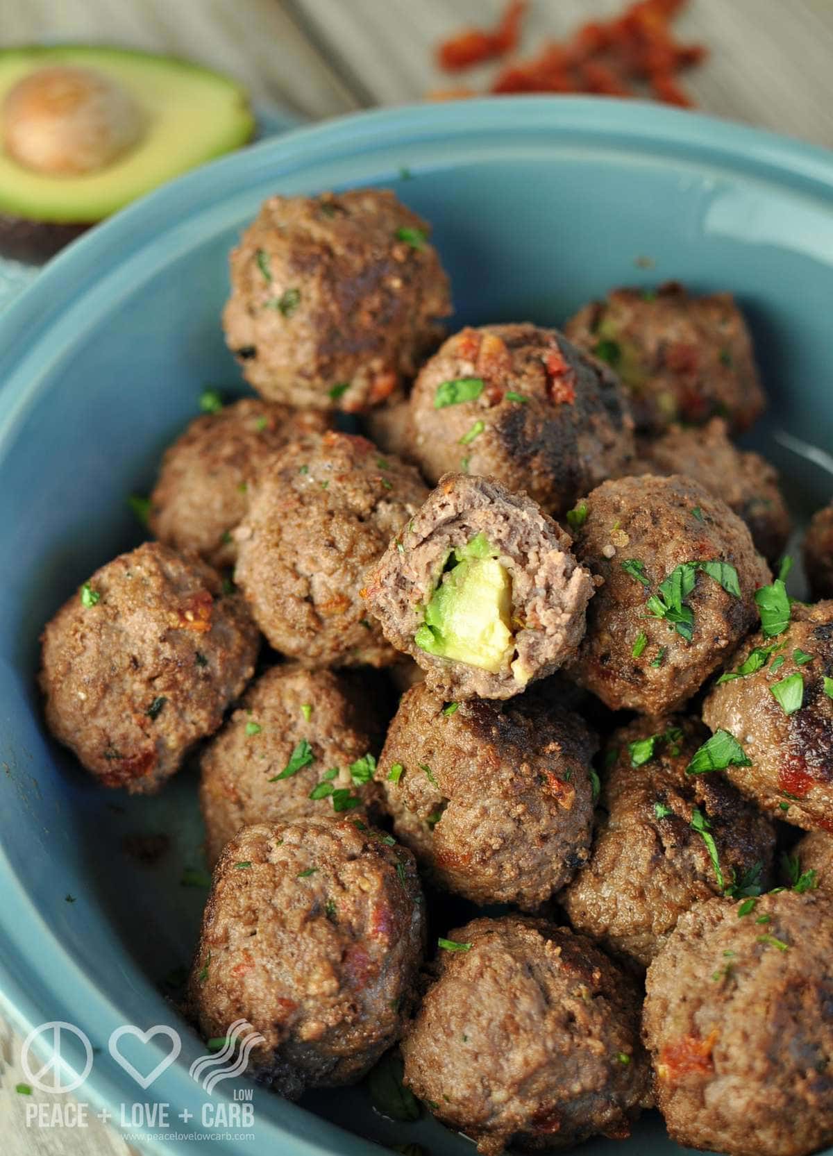 White Cheddar and Sun Dried Tomato Avocado Stuffed Meatballs - Low Carb, Gluten Free | Peace Love and Low Carb