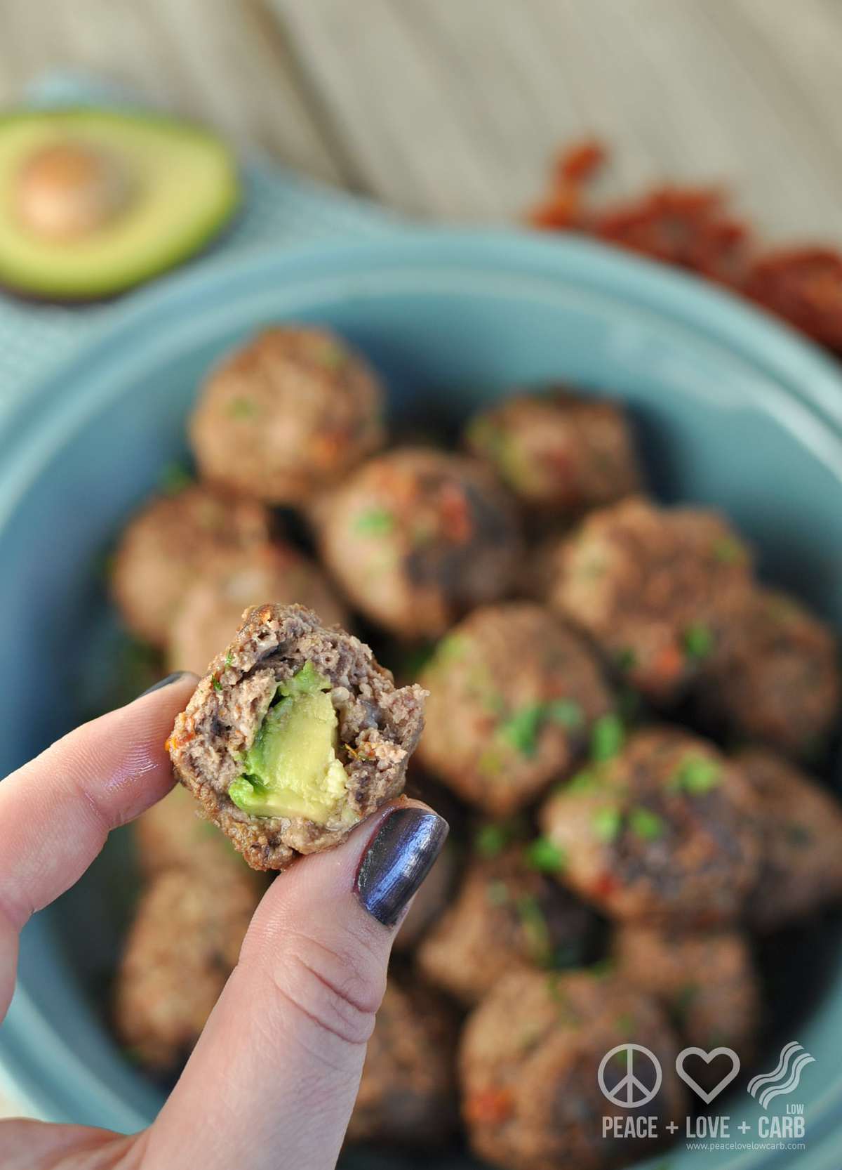 White Cheddar and Sun Dried Tomato Avocado Stuffed Meatballs - Low Carb, Gluten Free | Peace Love and Low Carb