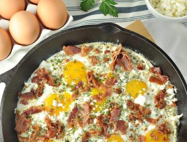 Creamy Herbed Bacon and Egg Skillet | Peace Love and Low Carb