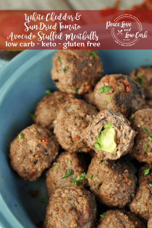So many delicious flavors all in one dish. These White Cheddar and Sun Dried Tomato Avocado Stuffed Meatballs are juicy, delicious, and crazy flavorful.