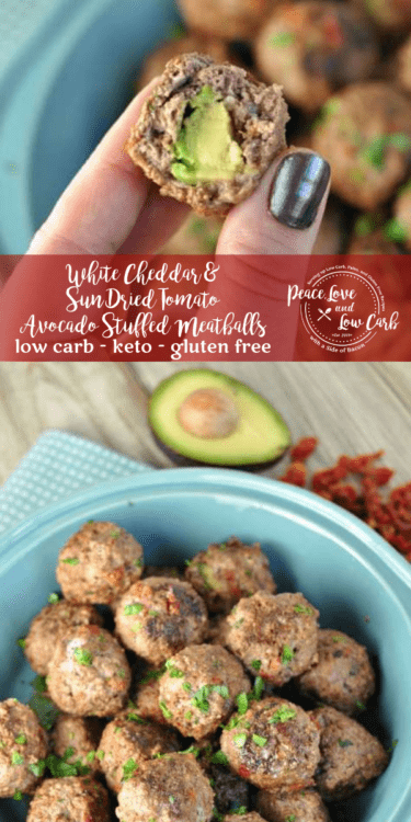 So many delicious flavors all in one dish. These White Cheddar and Sun Dried Tomato Avocado Stuffed Meatballs are juicy, delicious, and crazy flavorful.